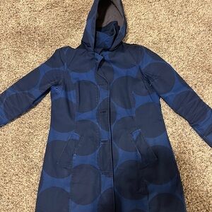 Boden Blue Circular Pattern Hooded Trench Coat